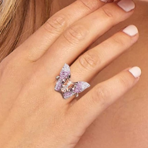 18k Pink Sapphire Diamond Butterfly Ring - Picture 6 of 6